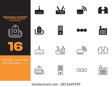 Industrial internet of things IIoT hardware icons showcasing wireless factory sensor automation and smart machine connectivity designs