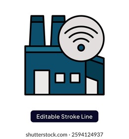 Industrial Internet of Things (IIoT) Icon for Smart Manufacturing. Filled line icon