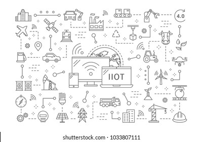 Industrial internet of things line illustration on white.