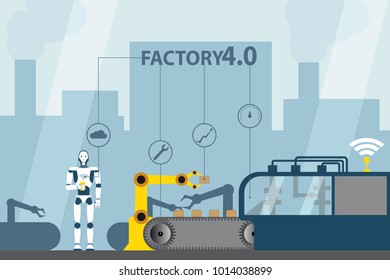 Internet industrial das coisas. Fábrica digital moderna 4.0 . Ilustração vetorial EPS 10.