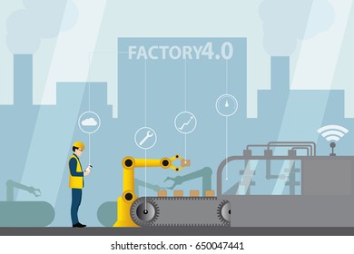 Industrial internet of things. Modern digital factory 4.0 . Vector illustration EPS 10.