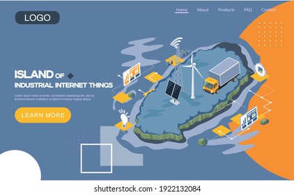 Industrial internet of things page. Smart logistics delivery digital services, technologies of future. 4ir revolution, AI IoT track on yellow. Innovative industrial transportation using storage system
