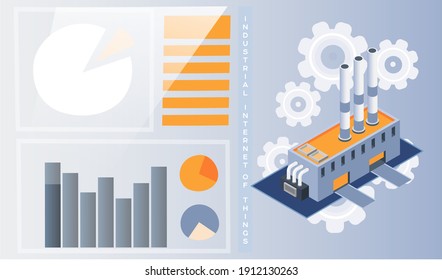 Industrial internet of things, production plant. Dynamics growing changing indicators data analysis. Industry automation factory equipment using technologies innovation production 4ir revolution, AI, IoT