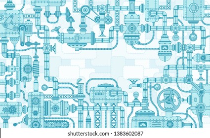 Industrial intricate framing of the mechanisms of parts and machines. Vector illustration.