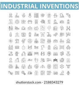 Industrial inventions icons, line symbols, web signs, vector set, isolated illustration