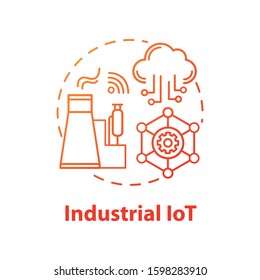 Industrial IoT concept icon. Industrial internet. Manufacturing automatization idea thin line illustration. Modern technologies. Smart industry. Vector isolated outline drawing. Editable stroke