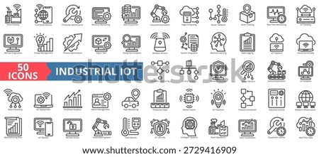 industrial iot icon set outline style illustration. containing internet of things, sensor fusion, protocol conversion, condition monitoring, cloud connectivity, remote diagnostics, edge computing