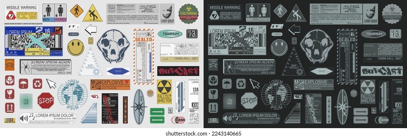 Industrial label, tag, warning sign, retro style logo vector collection