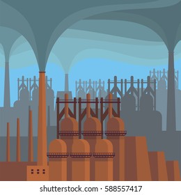 Industrial landscape with the image of a large metallurgical plant. Vector background.