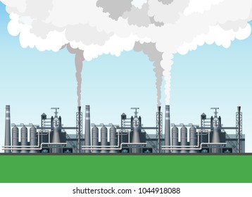 Industrial landscape with the image metallurgical plant, blast furnaces and fuming pipes