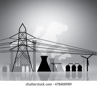 Industrial landscape on grey, vector illustration template for advertising