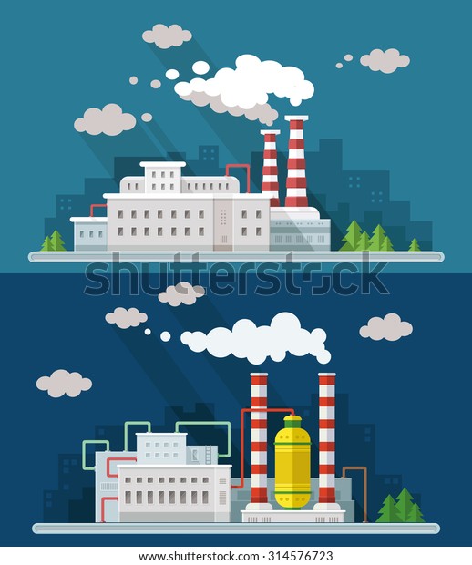 Industrial Landscape Set Nuclear Power Plant Stock Vector (Royalty Free ...