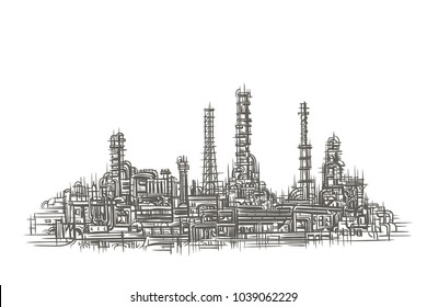 Industrial Landscape sketch. Vector.