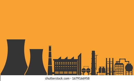 Industrial landscape with space for text.Huge chimneys with pipeline of tubes and tanks on the horizon.