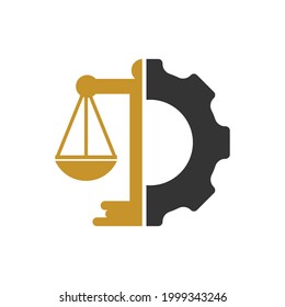 Industrial law firm vector logo design concept. Law firm with gear logo design template.	