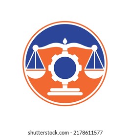 Industrial law firm vector logo design concept. Law firm with gear logo design template.	