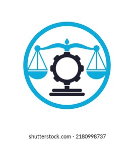 Industrial law firm vector logo design concept. Law firm with gear logo design template.