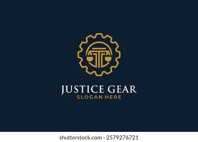 Industrial law firm vector logo design concept. Law firm with gear logo design template.
