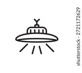 Industrial lighting icon featuring a high-bay UFO style LED fixture with light rays, symbolizing warehouse illumination, energy-efficient factory lighting, and large-scale facility electrical systems.
