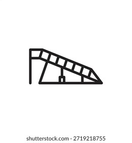 Industrial loading dock leveler icon, depicting an adjustable hydraulic ramp for warehouse logistics, symbolizing efficient material handling, freight transport, and seamless supply chain operations.