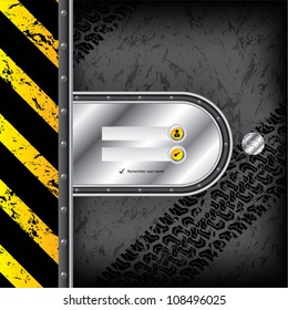 Industrial login interface with dark grunge background