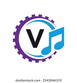 Industrial Logo combine with letter V vector template