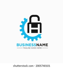 Industrial logo with the concept gear and padlock shape and initials of letter H