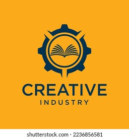 industrial logo Concept Gear shape with negative space technology construction tools vector,template