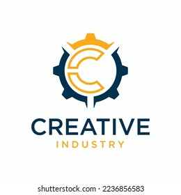 industrial logo Concept Gear shape with negative space technology construction tools vector,template