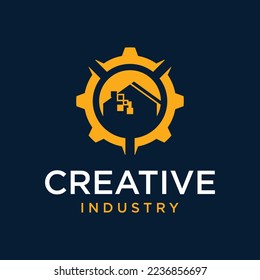 industrial logo Concept Gear shape with negative space technology construction tools vector,template