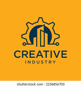 industrial logo Concept Gear shape with negative space technology construction tools vector,template