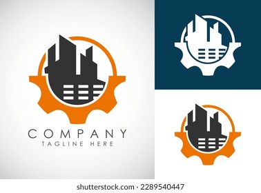 Concepto de diseño de logotipo industrial. Logotipo corporativo para empresas de producción o servicios y mantenimiento.