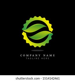 industrial logo design concepts for organic products, leaf and gear icons - vector
