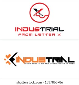 Industrial logo with initial X circle gear red black orange vector suitable for manufacturing machining welding service