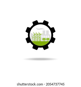 Industrial logo with leaf icon , Ecology power concept. Vector illustration