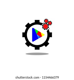 industrial logo , play,simple gear icon design vector,vector logo technology ,emblem or symbol,creative tech icon design.illustration element