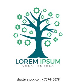 Industrial logo with stylized tree and gears.  Nature Gear Logo
