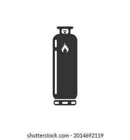 Industrial LP gas cylinder. Long bottle size propane container sign. Cooking stove fuel tank. Liquid petroleum product. Flammable butane canister. Black and white color vector illustration. App icon.