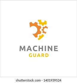 Industrial Machine Gears Cogs with Protective Secure Shield Logo Design