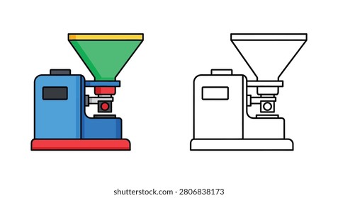 Industrial machine with hopper and grinding mechanism colored and outline versions