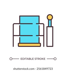 Industrial machine with level RGB color icon. Researching laboratory equipment for materials testing. Engineering. Isolated vector illustration. Simple filled line drawing. Editable stroke