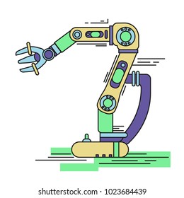 Industrial machine robotic arm. Robot hand factory Thin Line. Linear vector illustration