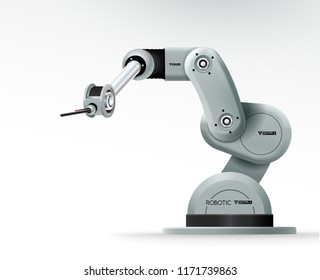 Industrial machine robotic hand arm machinery factory vector illustration