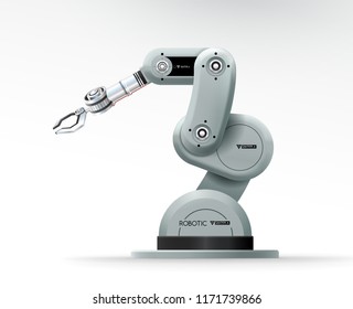 Industrial machine robotic hand arm machinery factory vector illustration