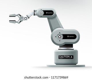 Industrial machine robotic hand arm machinery factory vector illustration