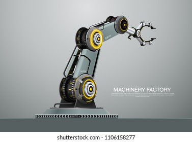 Industrial machine robotic robot arm hand factory vector illustration