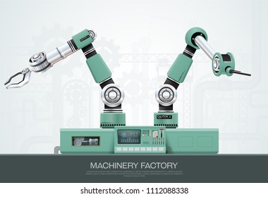 Industrial machine robotic robot arm hand factory vector illustration