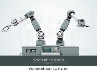 Industrial machine robotic robot arm hand factory vector illustration