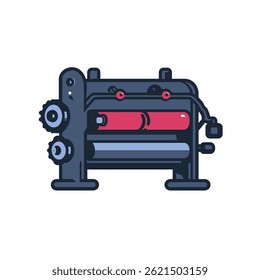 Industrial machine rotates rollers in factory production illustration