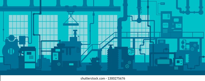 Industrial machine tools in production line manufacturer factory. Art design the silhouette of the industry